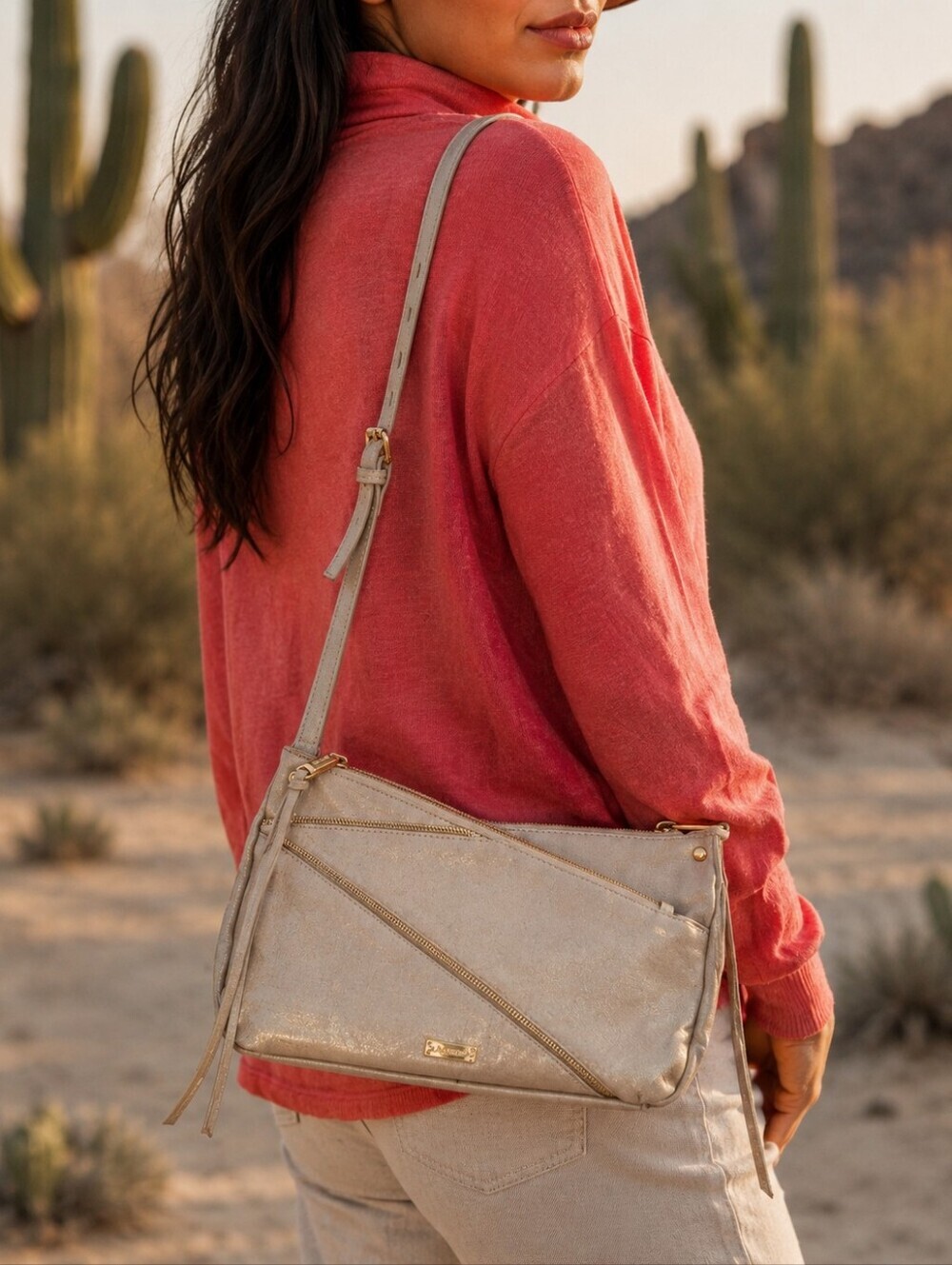 Joe's Jeans Gold Metallic Cream Crossbody with Gold Accents
